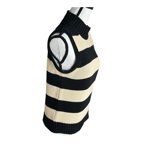 Evan Picone L Sweater‎ Vest 100% Cotton Knit Black Beige Wide Striped Wo… - Picture 3 of 11